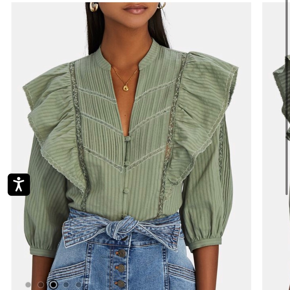Intermix Eloise ruffled button-down blouse - green 4